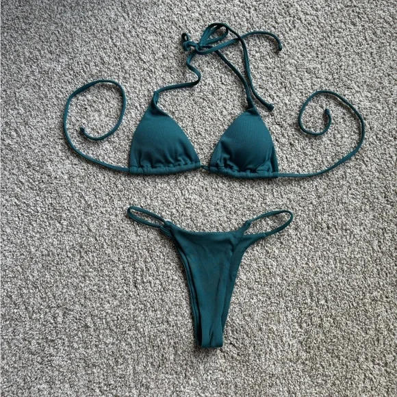 Teal Triangle String Bikini Set - Women Swim - Picture 1 of 3